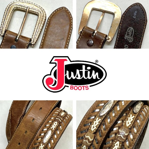 1点物◇ジャスティンJUSTINバックル本革ウエスタンレザーベルト古着36