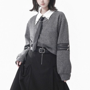 ジッパースリーブデザインVネックショートニット（lli_6555）