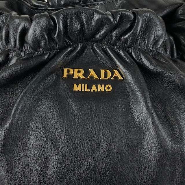 PRADA プラダ ショルダーバッグ ブラック ロゴ レザー ホーボーバッグ vintage ヴィンテージ オールド ay6whk