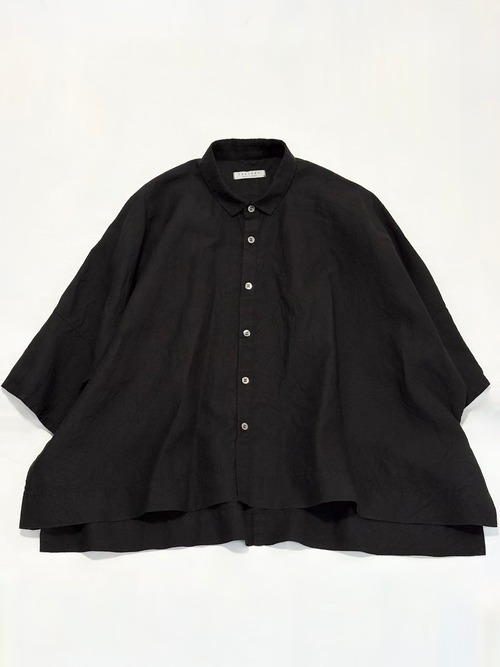 FACTORY・アイリッシュリネン（シワ加工）　カジュアル半袖シャツ・ブラック