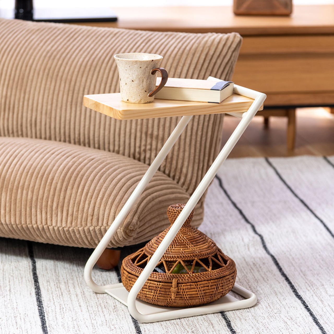 アイアン サイドテーブル Low テーブル スリム コーヒーテーブル スタンド ホワイト ブラック