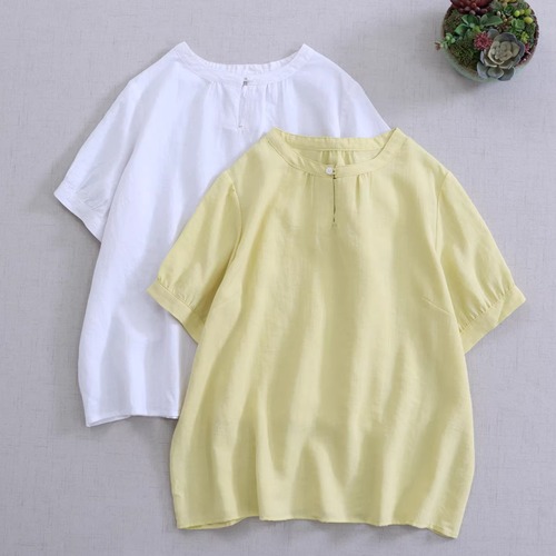 2色／ループボタンネックトップス ・10443