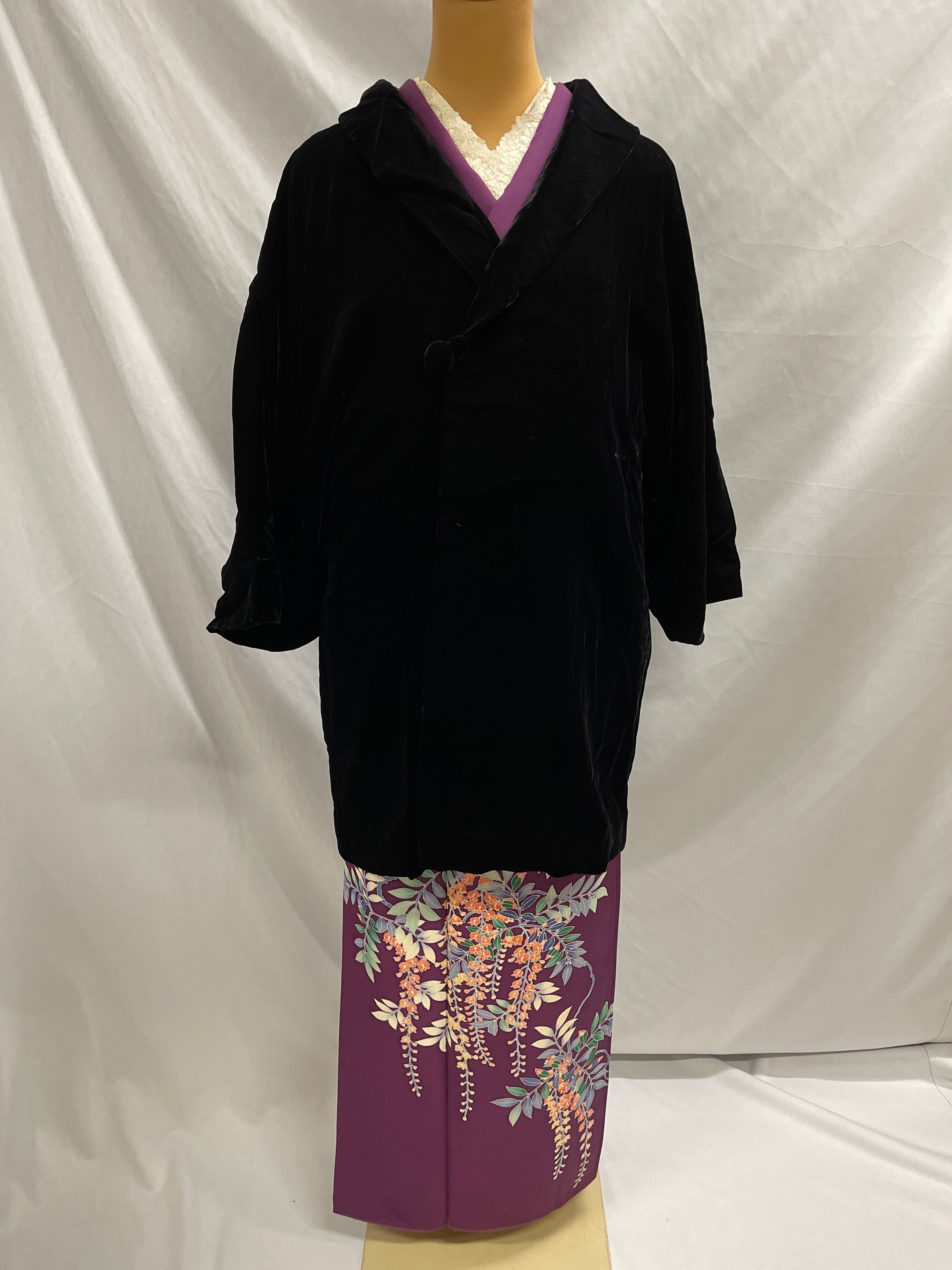 ベルベット和装コート　ベロア　紫　へちま衿　着物コート