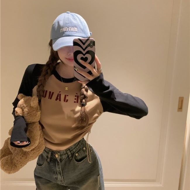 ラグラン ロングTシャツ レディース クロップド ドローコード ロンT