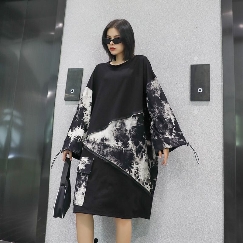 ドレス 薄手スプリングオータム長袖スリーブセーター スカート レディース ロング 大きめサイズ 春物 秋物 ステッチ ラブタオタオダレンハウス42707440881