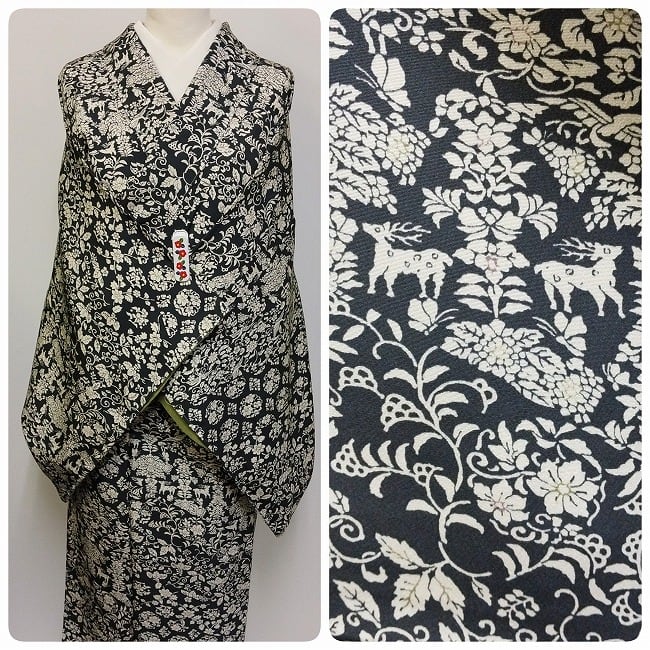 丹後ちりめん』正絹、単衣の小紋、美品 ☆ 美品 正絹 丹後ちりめん 裄