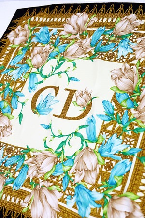 Used 80s-90s ITALY Christian Dior Flower Graphic Large Silk Scarf 古着