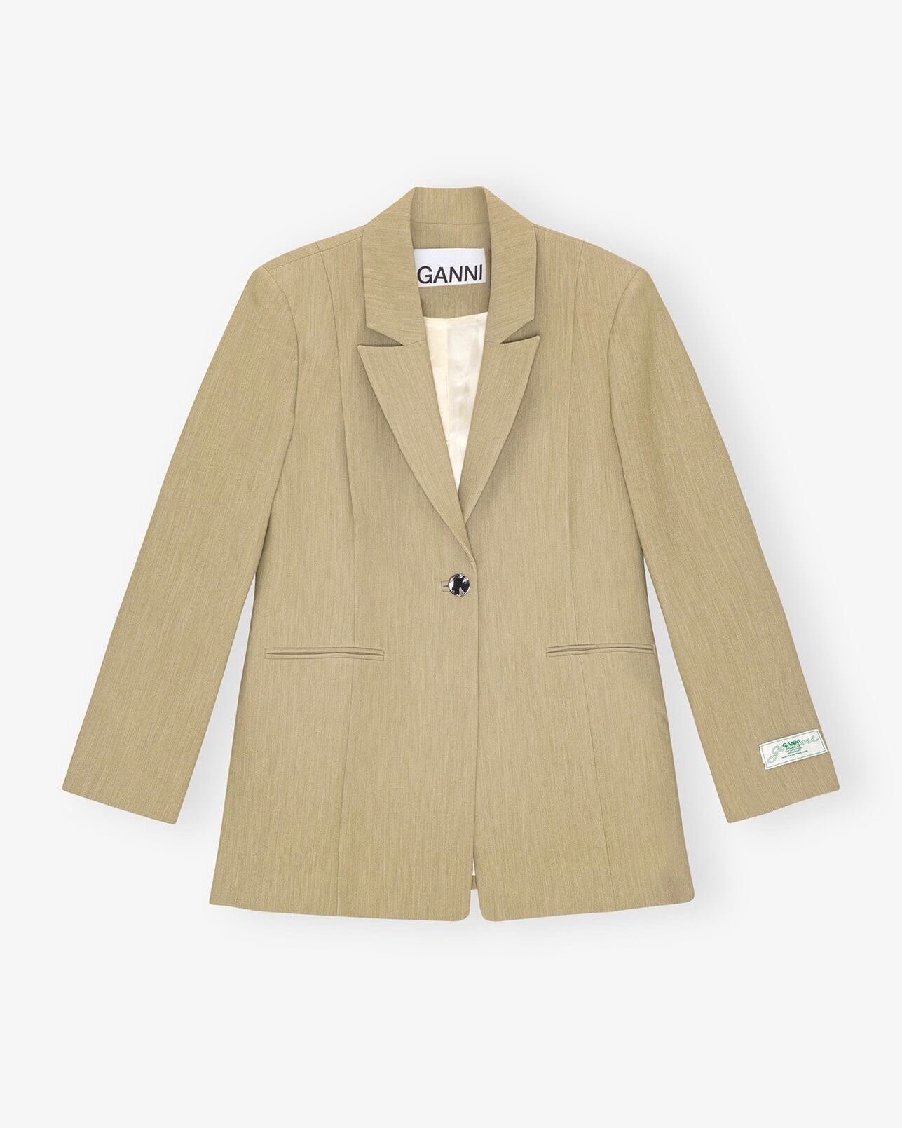GANNI ベージュ ジャケットTexturedTiestringBlouson GANNI】Beige Twill Suiting Blazer | idealclasse