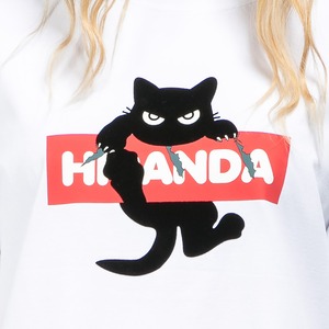 SALE【HIPANDA ハイパンダ】レディース ブラックキャット Tシャツ WOMEN'S BLACK CAT PRINTED SHORT SLEEVED T-SHIRT / WHITE・BLACK