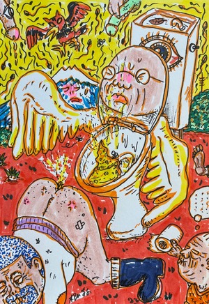 原画・着色ドローイング「この状況をどう説明するのか？」 B6