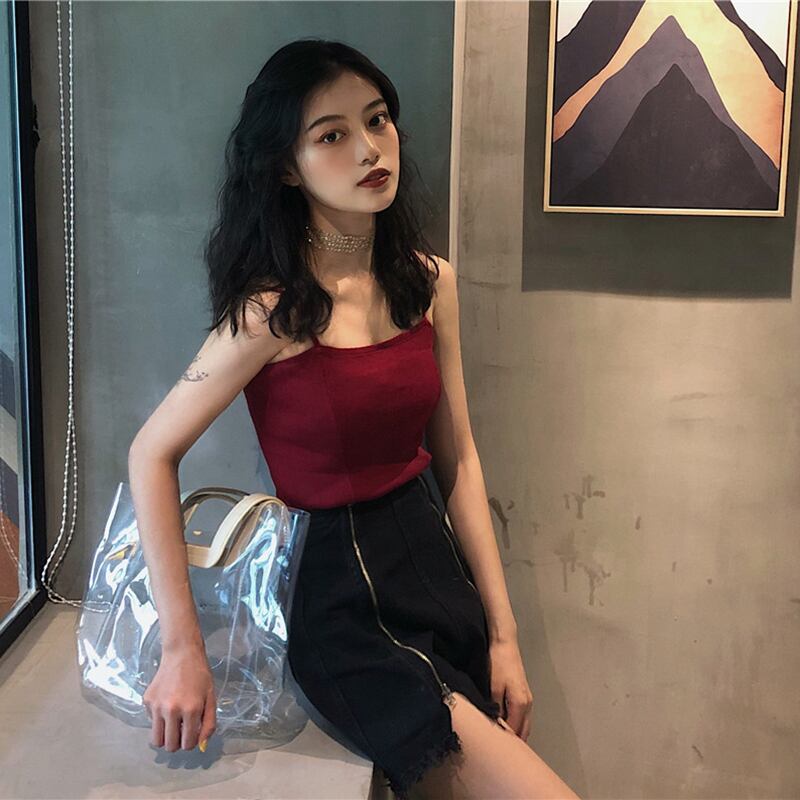 香港気質レトロシックサスペンダージッパーセクシー注意マシントップニットベスト女性夏アウター YY-ファッション84153231868