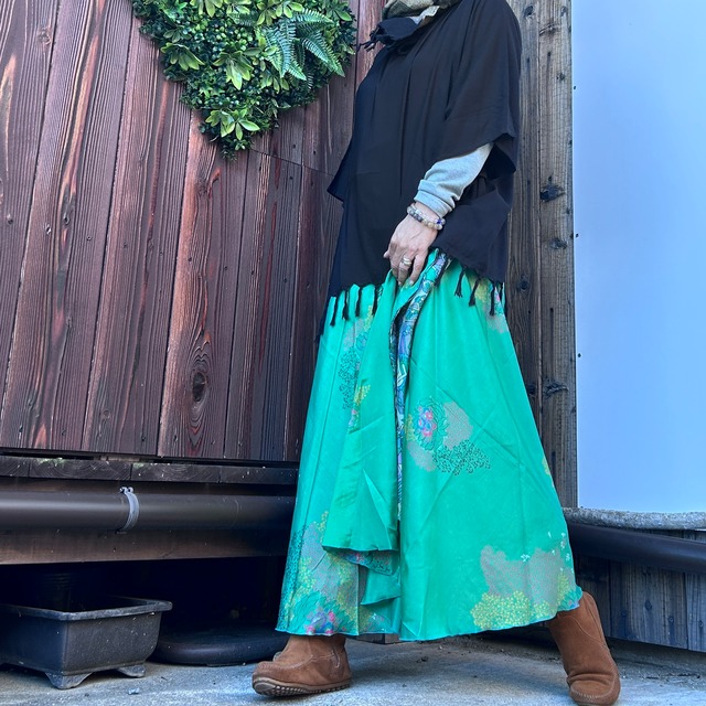 レーヨンフリンジポンチョ