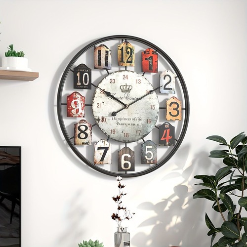 壁掛け時計 時計 木製 ヴィンテージ 時計51cm オシャレ ラウンド サイレントシックなスタイル 装飾的 マルチカラー リビング インテリア