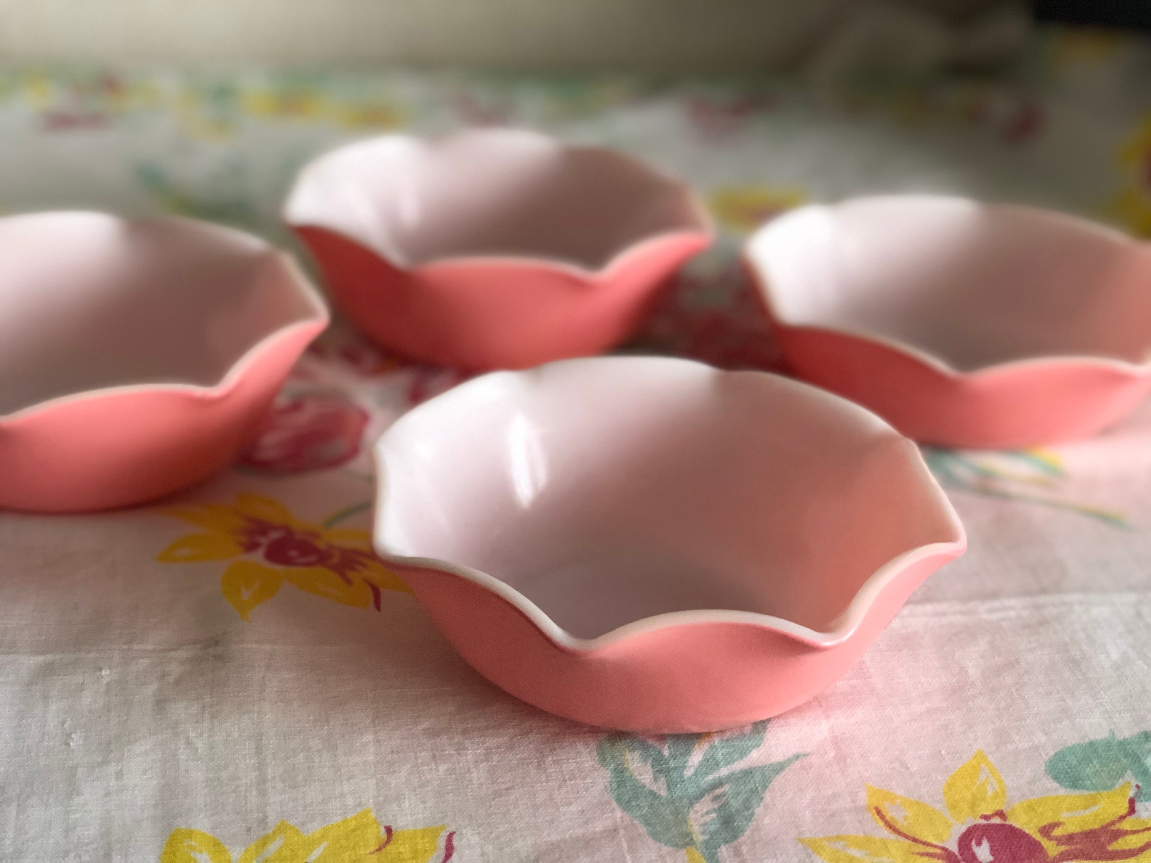 ヘーゼルアトラス リップル ピンクボウル 4個セット | antique fan