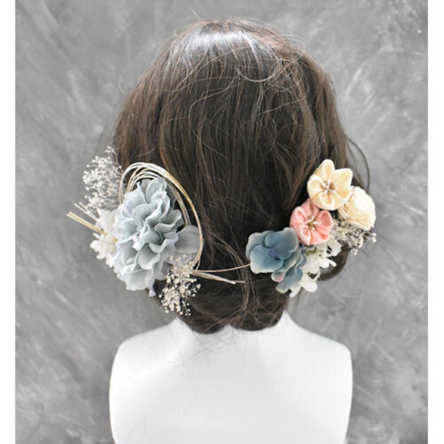 アンティークブルーダリアの髪飾りヘアパーツセット