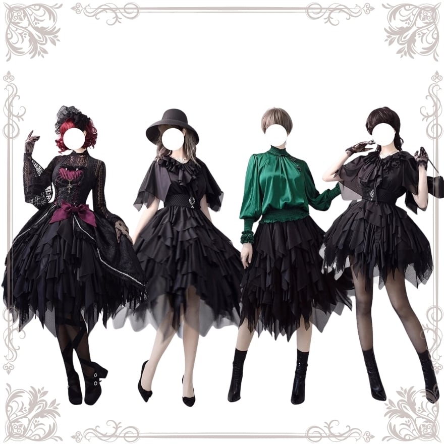 ゴスロリ アシンメトリー イレギュラーカット スカート ショート丈