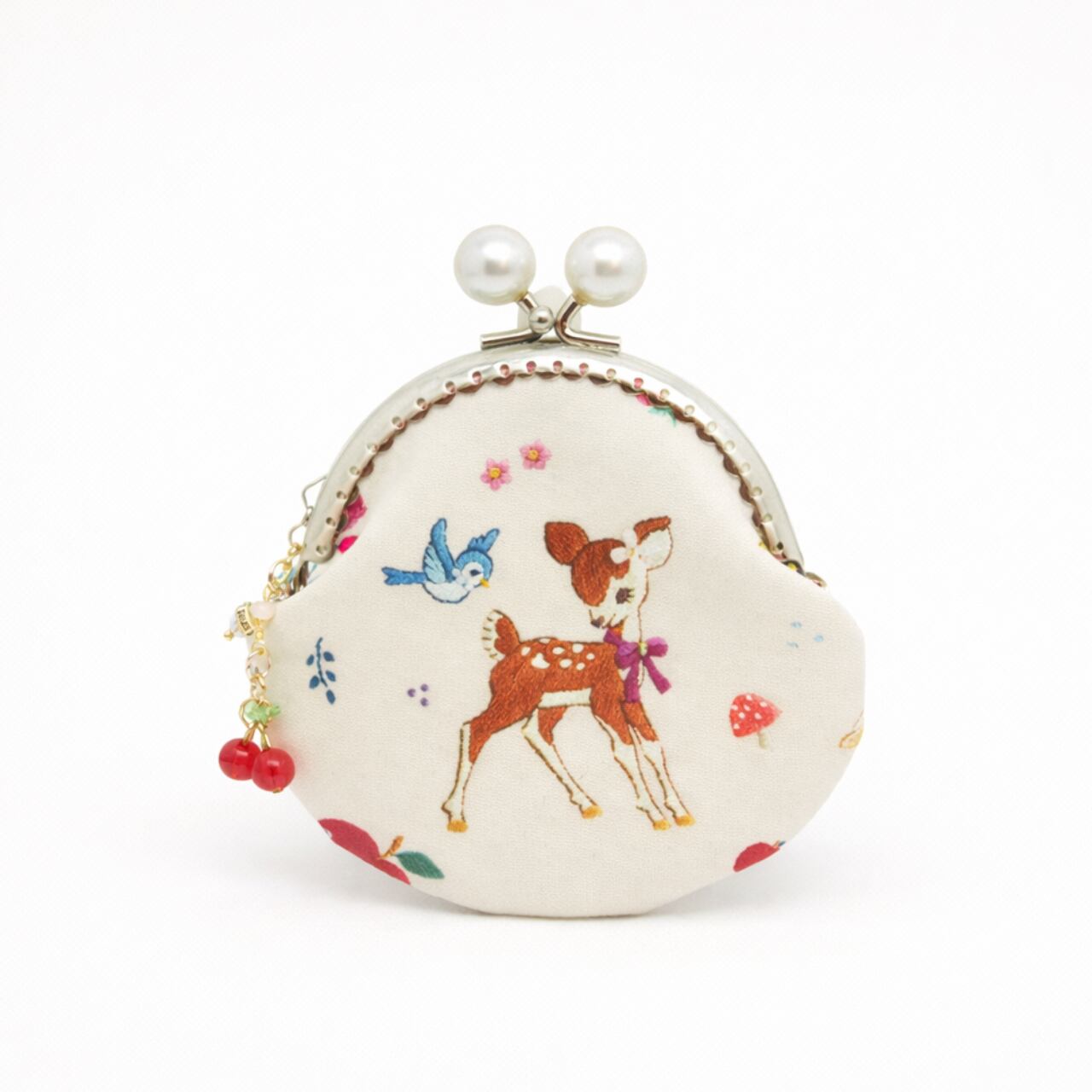 【ハンドメイド】がま口ポーチ コインケース|おとぎの森の動物たち バンビ(口金8.5cm)