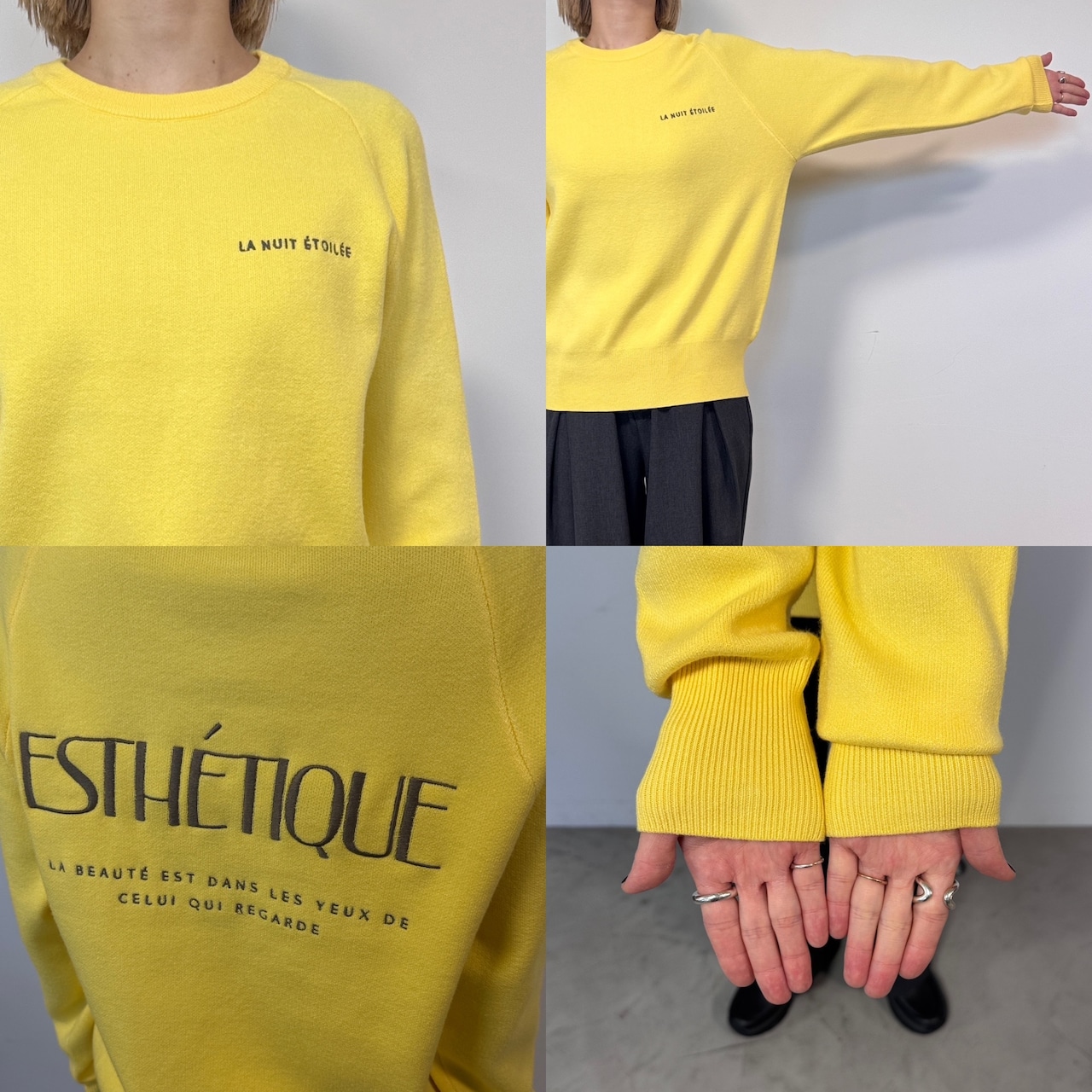 刺繍ロゴスウェットライクKnit/イエロー