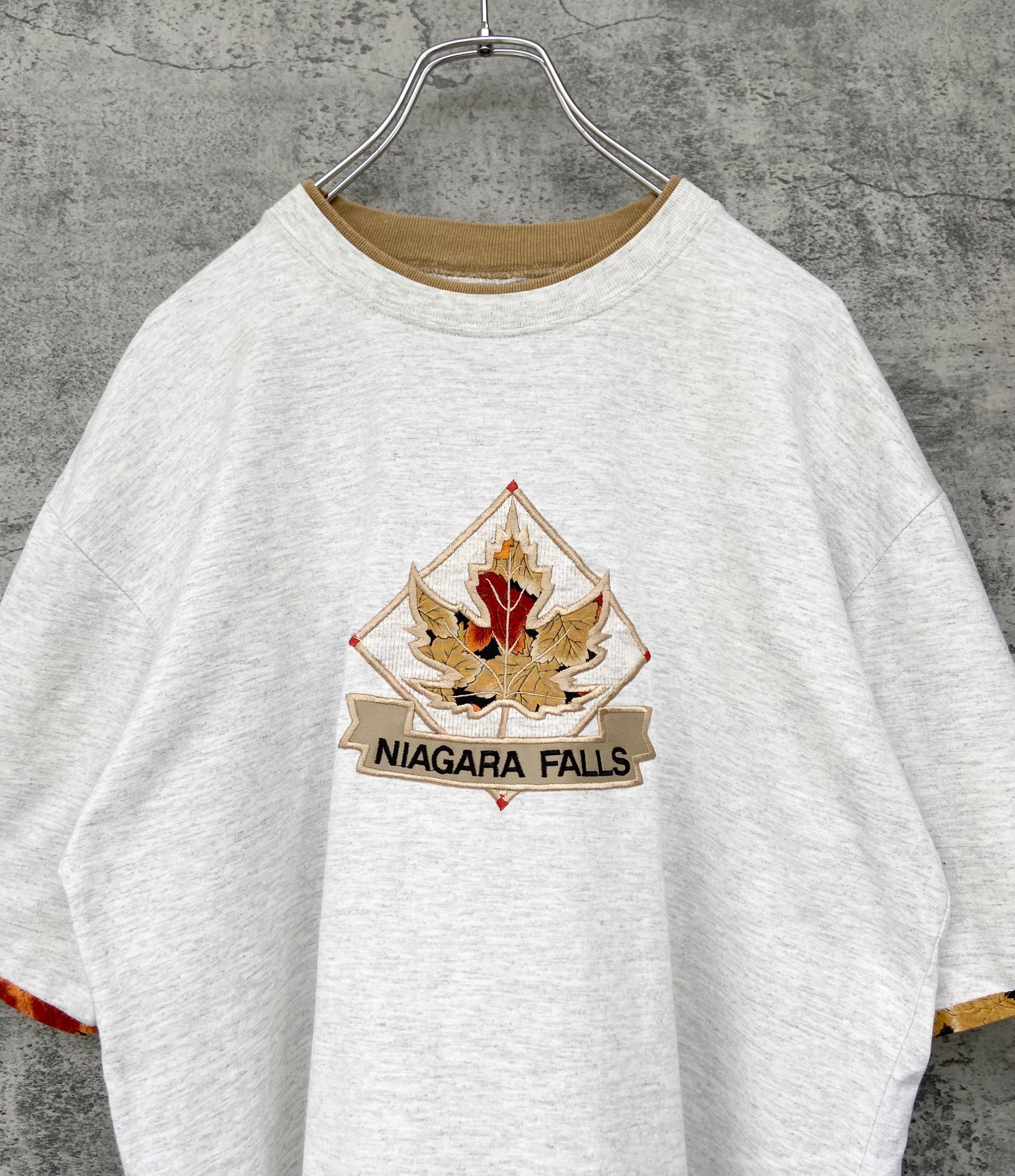 カナダ製 vintage古着 ボタニカル柄 刺繍 Tシャツ 霜降りベージュ　　