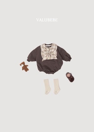 【valu bebe】チェックスカーフビブ ブラウン/ベージュ
