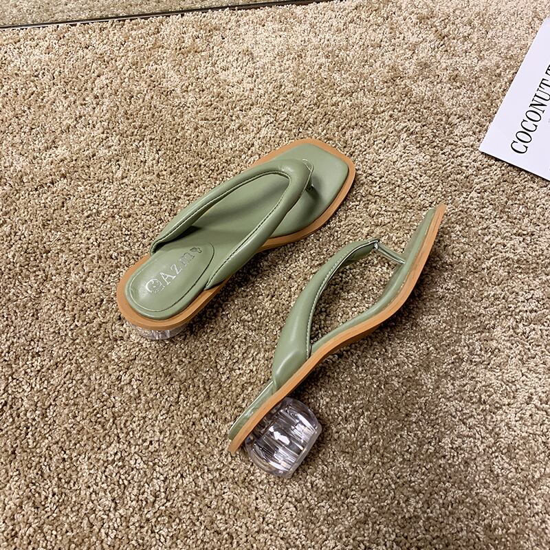 ビーチサンダルの女性は20春と夏の新しいinsバージョンスクエアヘッド野生の厚いヒールクリップサンダルビーチシューズの女性を着用します 部族の婦人靴8792505