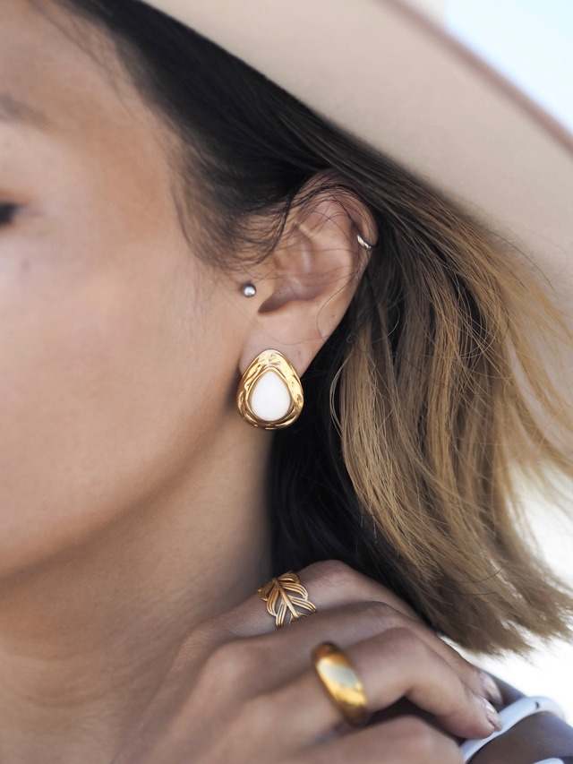 【316L】 Boho drop pierce（White stone）[GLD]ボーボードロップピアス