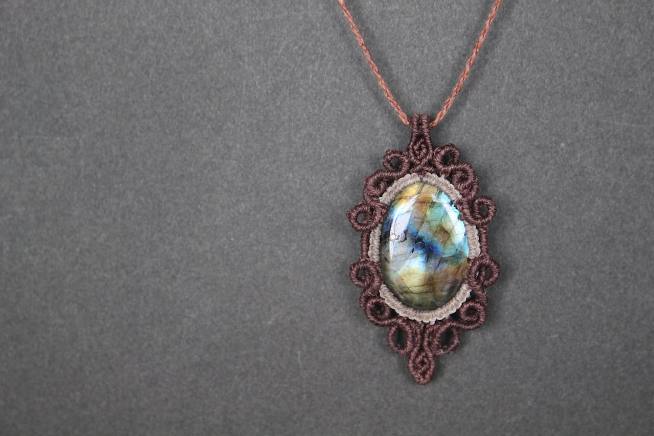 Multi color Labradorite  micro macrame design pendant