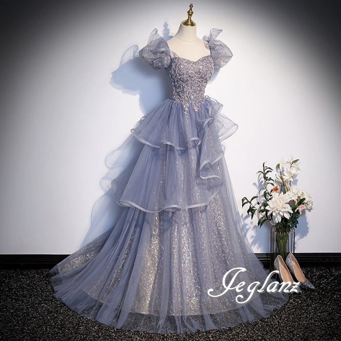 ウエディング カラードレス レイヤード 編み上げ ラメ 光沢感(M9005)π