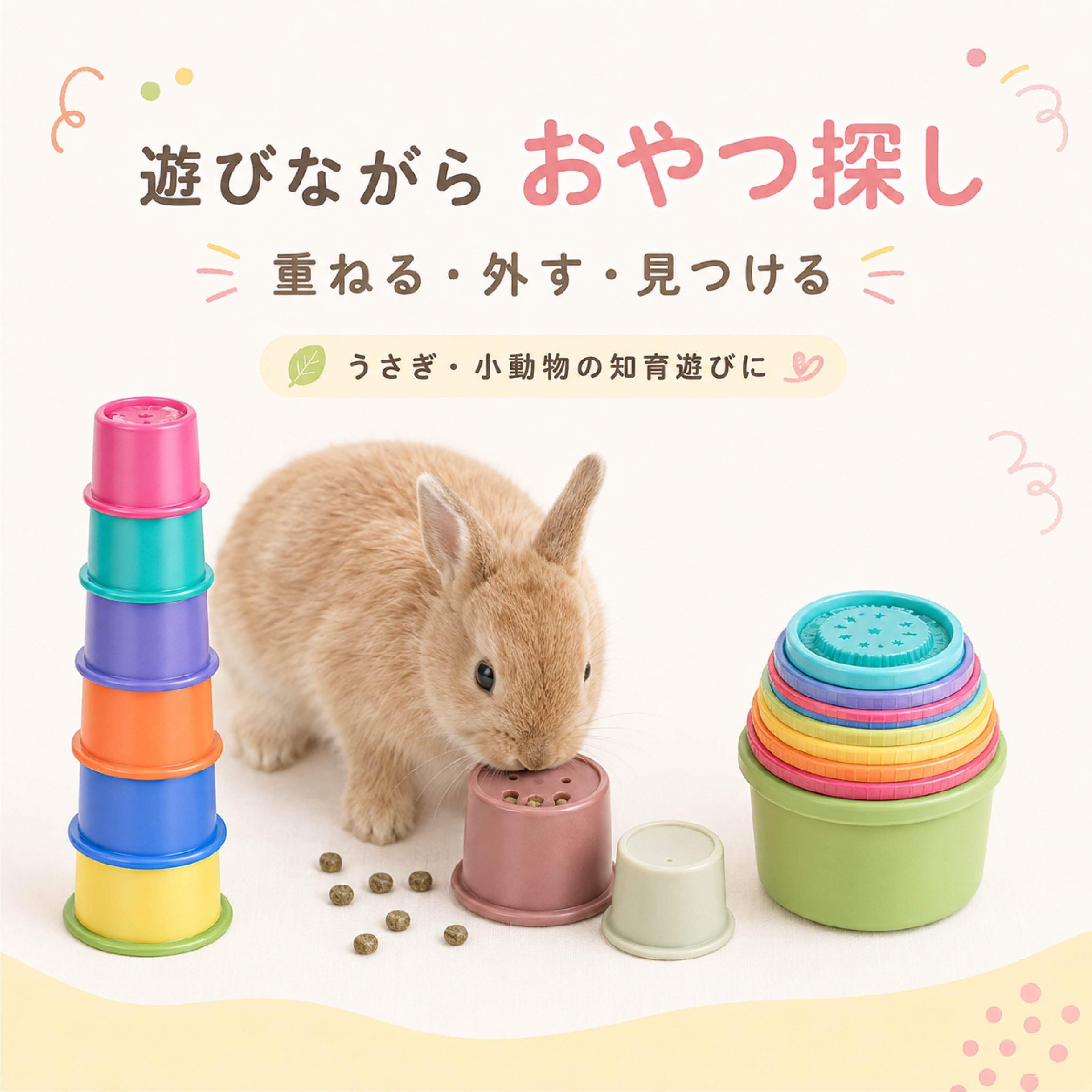 SQ 843 . うさぎ 知育玩具 スタッキングカップ おやつ探し 小動物