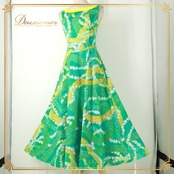 フラダンス 衣装 mmy modernistic ワンピース ドレス グリーン系 花柄 植物柄 ノースリーブ ハワイアンプリント ハワイアン アロハ フラ ダンス レッスン 練習 ハワイアンダンス フレアスカート 緑 黄 白 イエロー系 ホワイト系 華やか 鮮やか かわいい おしゃれ 上品 大人っぽい