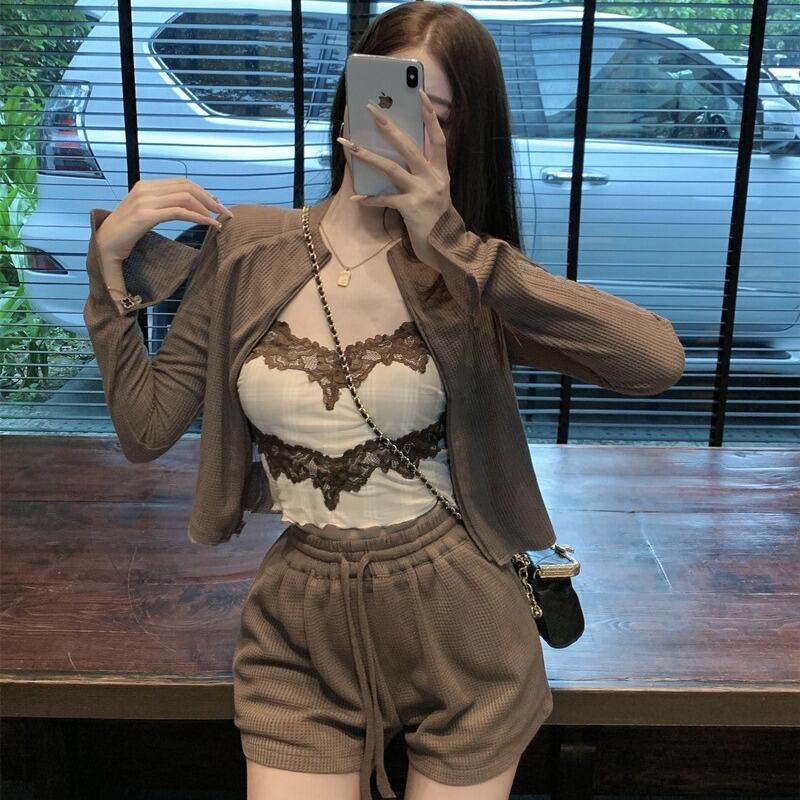 オータムスタンダードラウンドネックジッパースタイルショートニットカーディガントップス レディース ロング レトロ 秋物 Oネック YY-ファッション33505979144