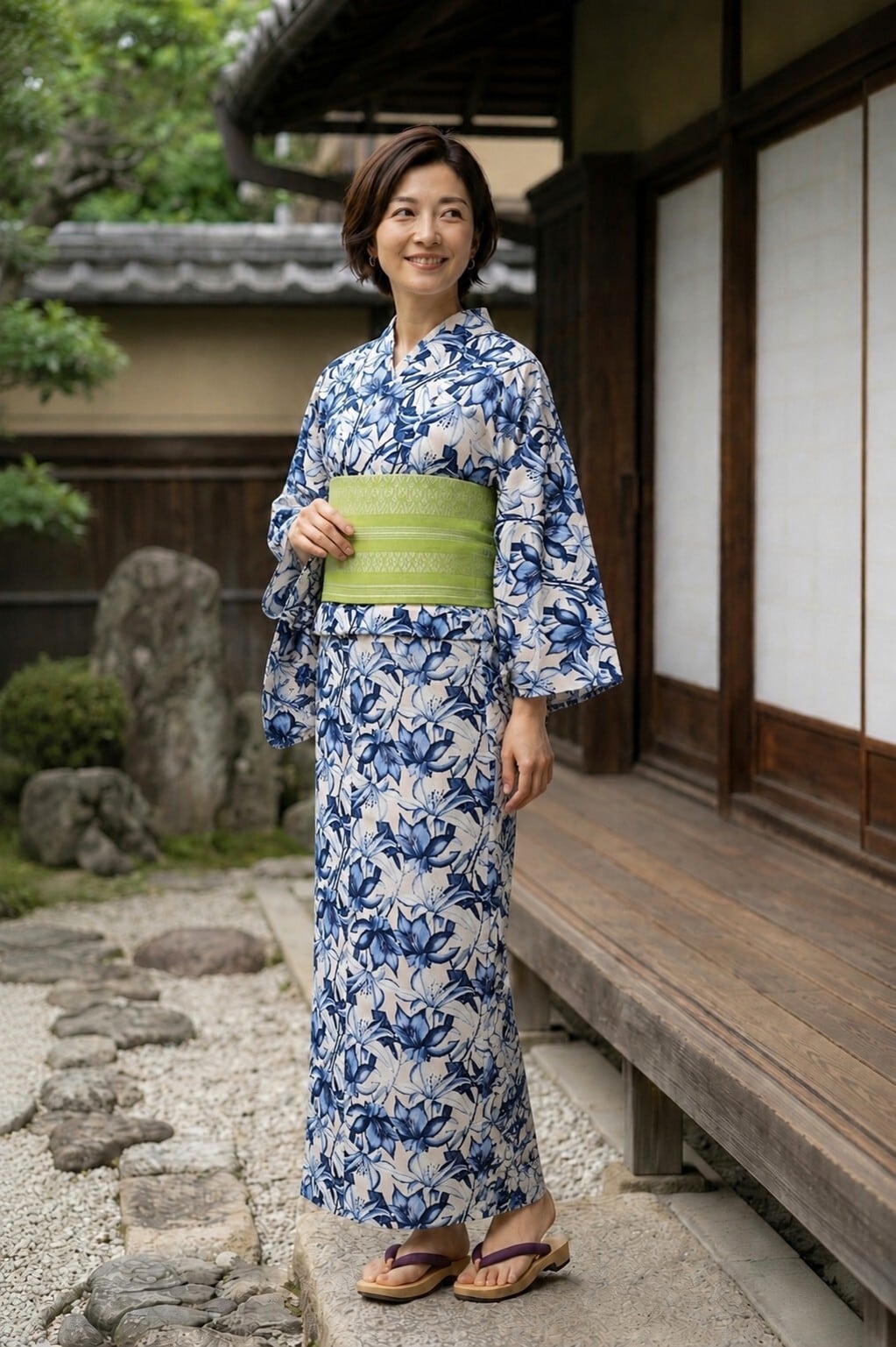 帯（浴衣、着物） Itokala限定】浴衣＆帯_Kimono_set 百合柄【華】青 | Itokala