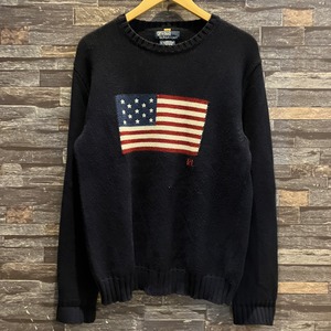 RALPH LAUREN STAR&BARS COTTON SWEATER NAVY