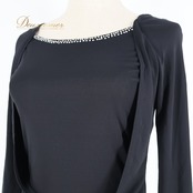 社交ダンス 衣装 トップス ブラウス ブラック系 チャコットロイヤルダンス Chacott ROYAL DANCE 黒 ラインストーン レッスン 練習 ストレッチ 伸縮 長袖 シンプル 日本製 キラキラ 上品