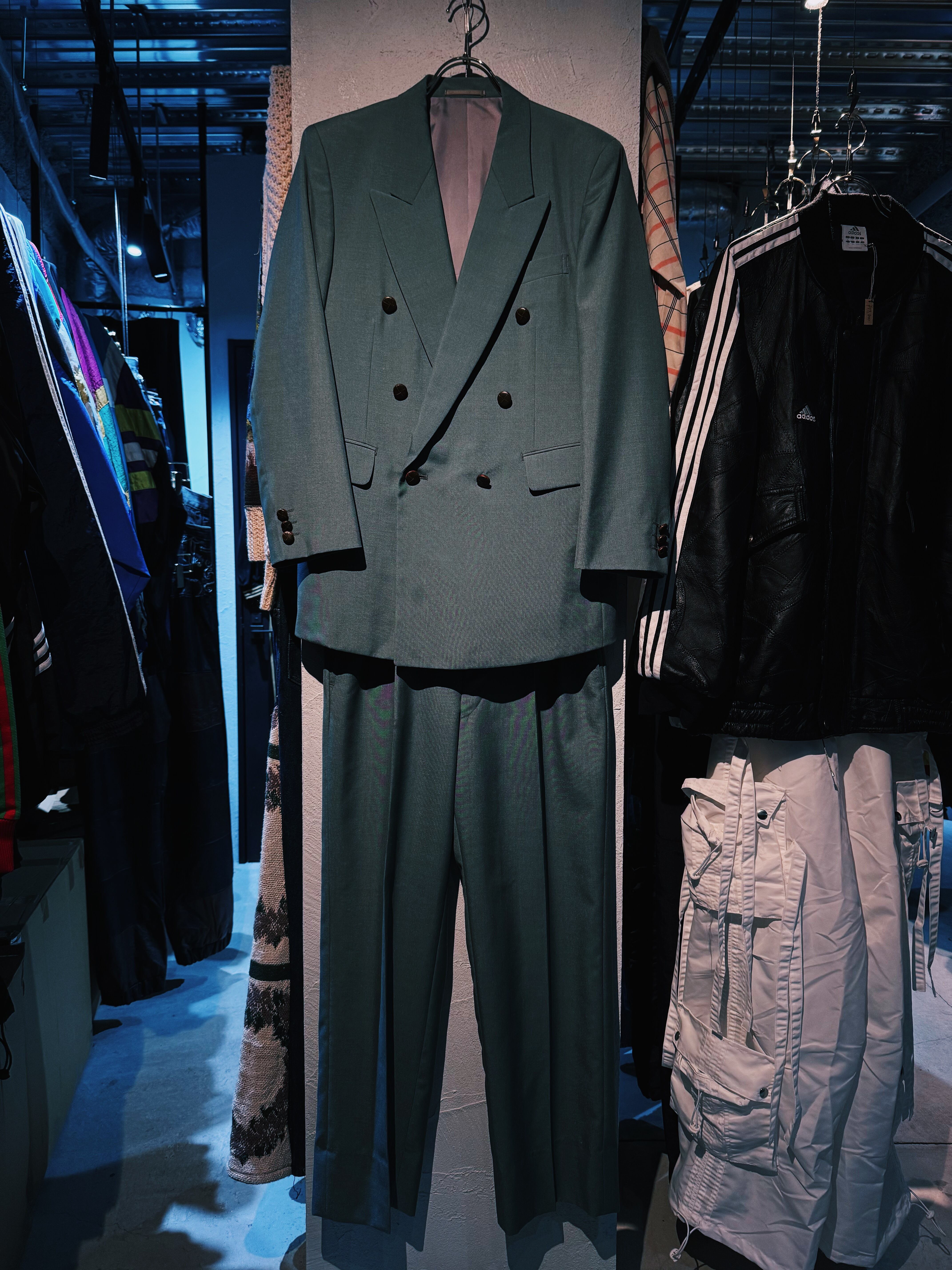 【D4C】80’s opal green color six botão double breasted set up