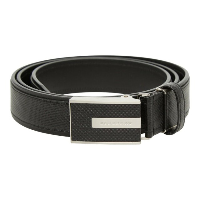 バーバリー ロゴ 型押 オートロック式 ベルト ブラック レザー メンズ BURBERRY 【中古】