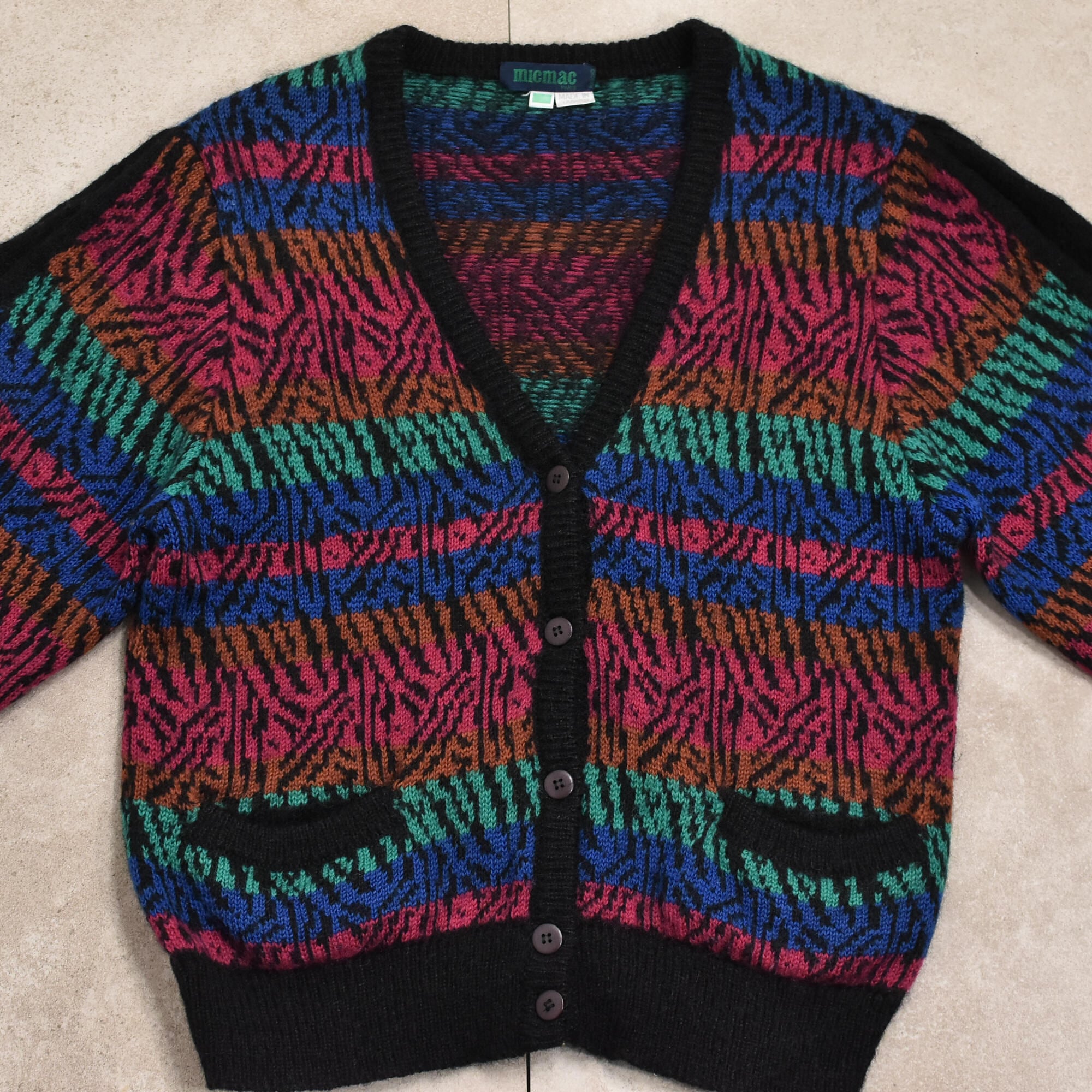 80s～ Psychedelic pattern knit cardigan Jp vtg | 古着屋 grin days