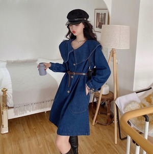 【韓国通販 dgo】french retro big collar dress（A0212）