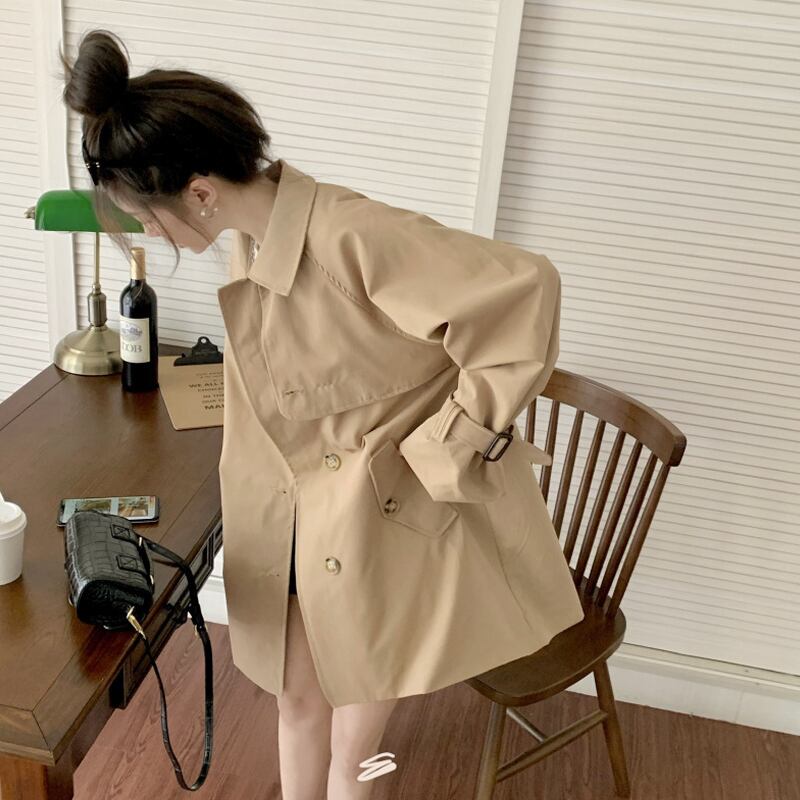 カーキショートコート スプリングオータムスタイルジャケット トップス 春物 秋物 試着室87371434745