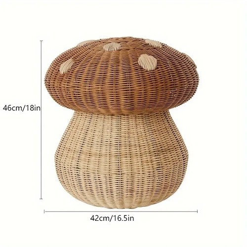 収納 バスケット キノコ型 籐 ラタン 収納ケース おしゃれ 蓋つき 籐かご 収納 カゴ 小物入れ 手提げ インテリア かわいい