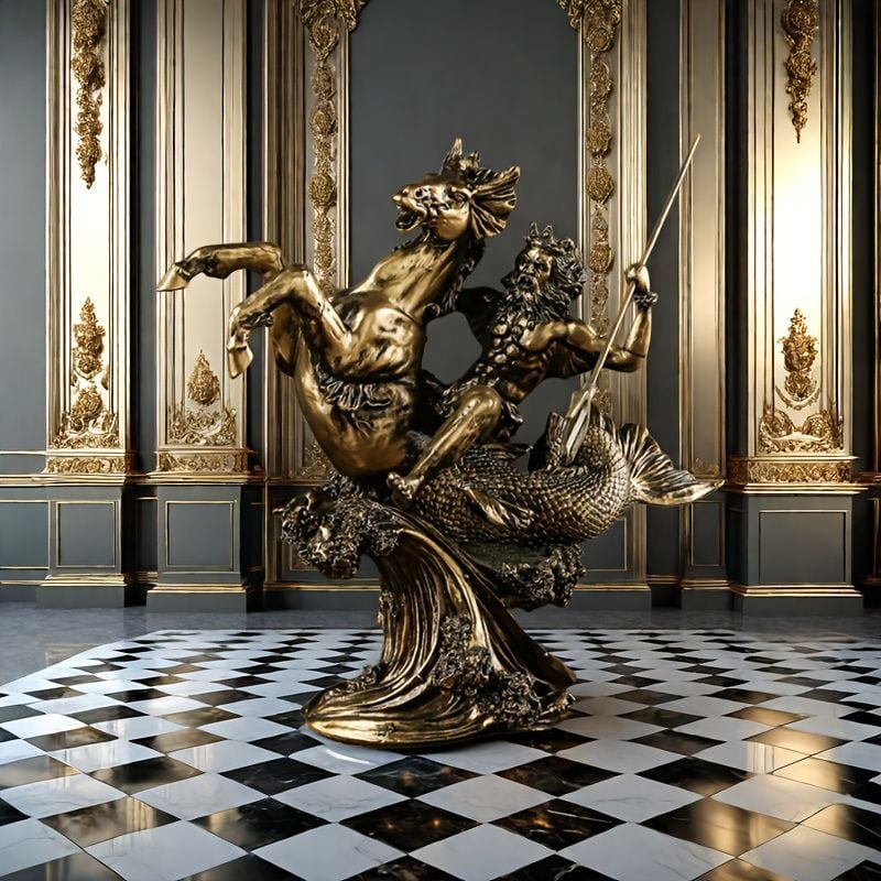 ブロンズ 浮彫り 壁掛け 神話的なシーン ポセイドン像 オブジェ 彫像 ヴィンテージ調 ブロンズ 海神 ギリシャ