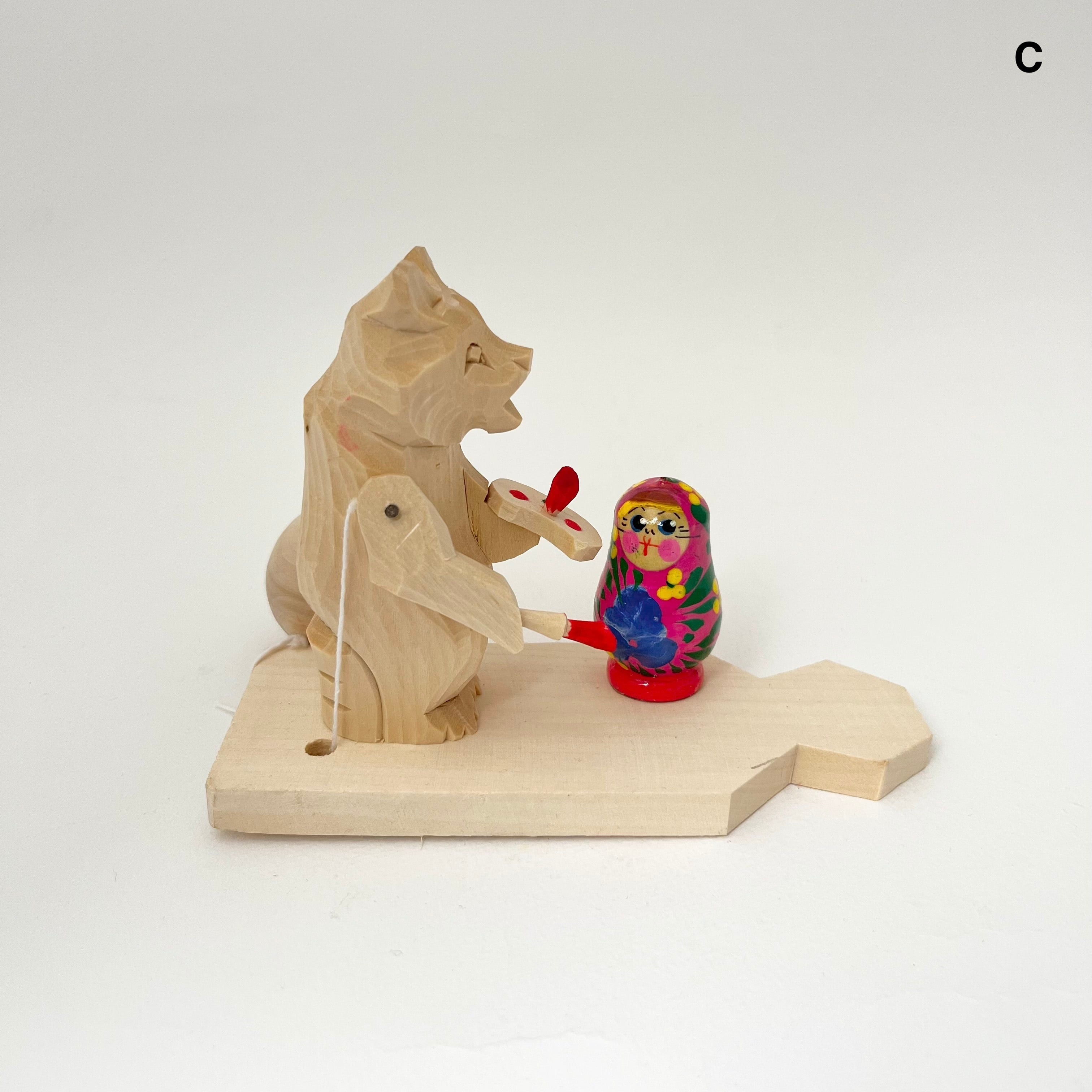 ボゴロツコエ木地玩具「クマのマトリョーシカ職人」桃色