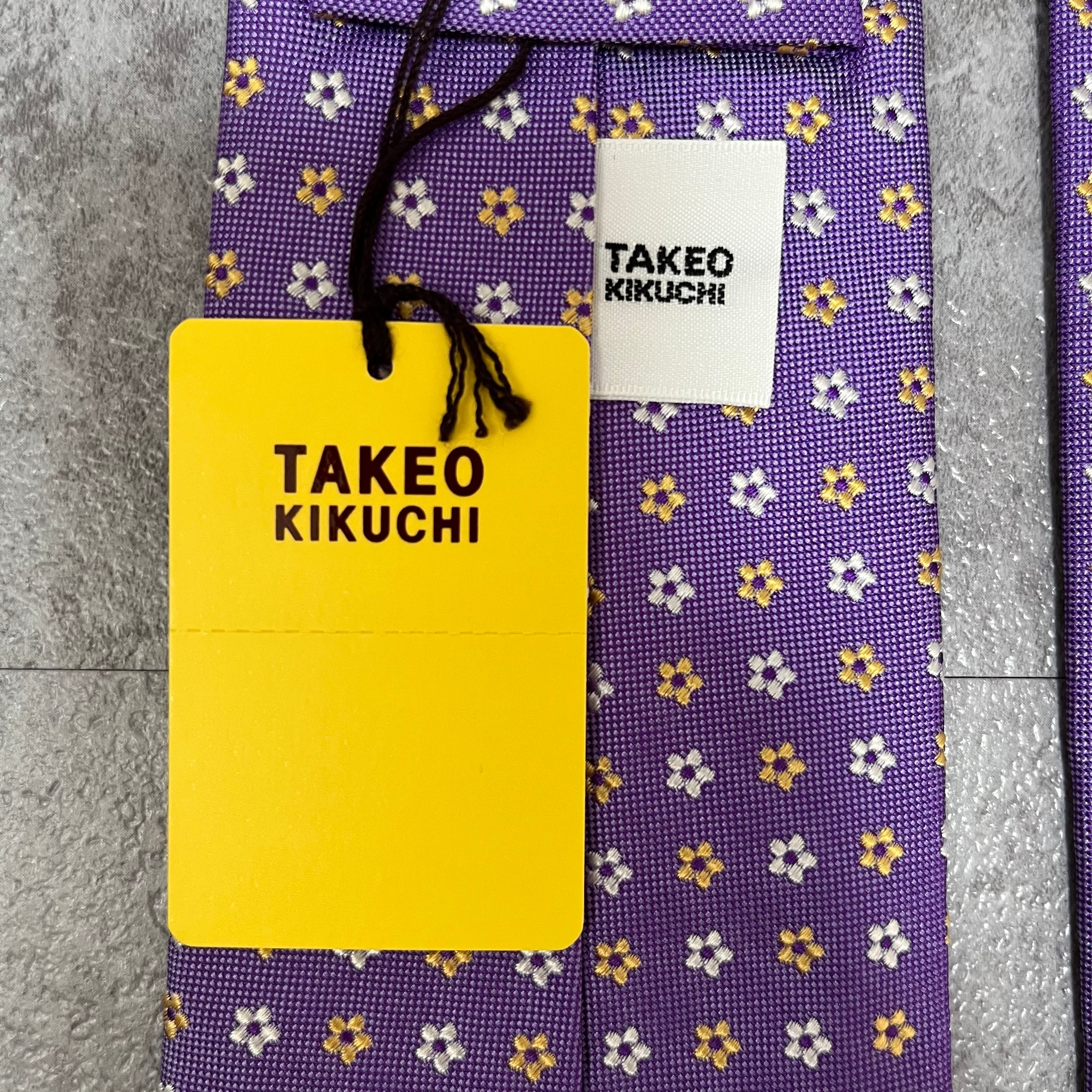 タグ付き 未使用 ブリューワー パープル 小紋 ネクタイ イタリア製 タグ付き未使用】TAKEO KIKUCHI 小紋花柄ネクタイ 紫 パープル 光沢肉