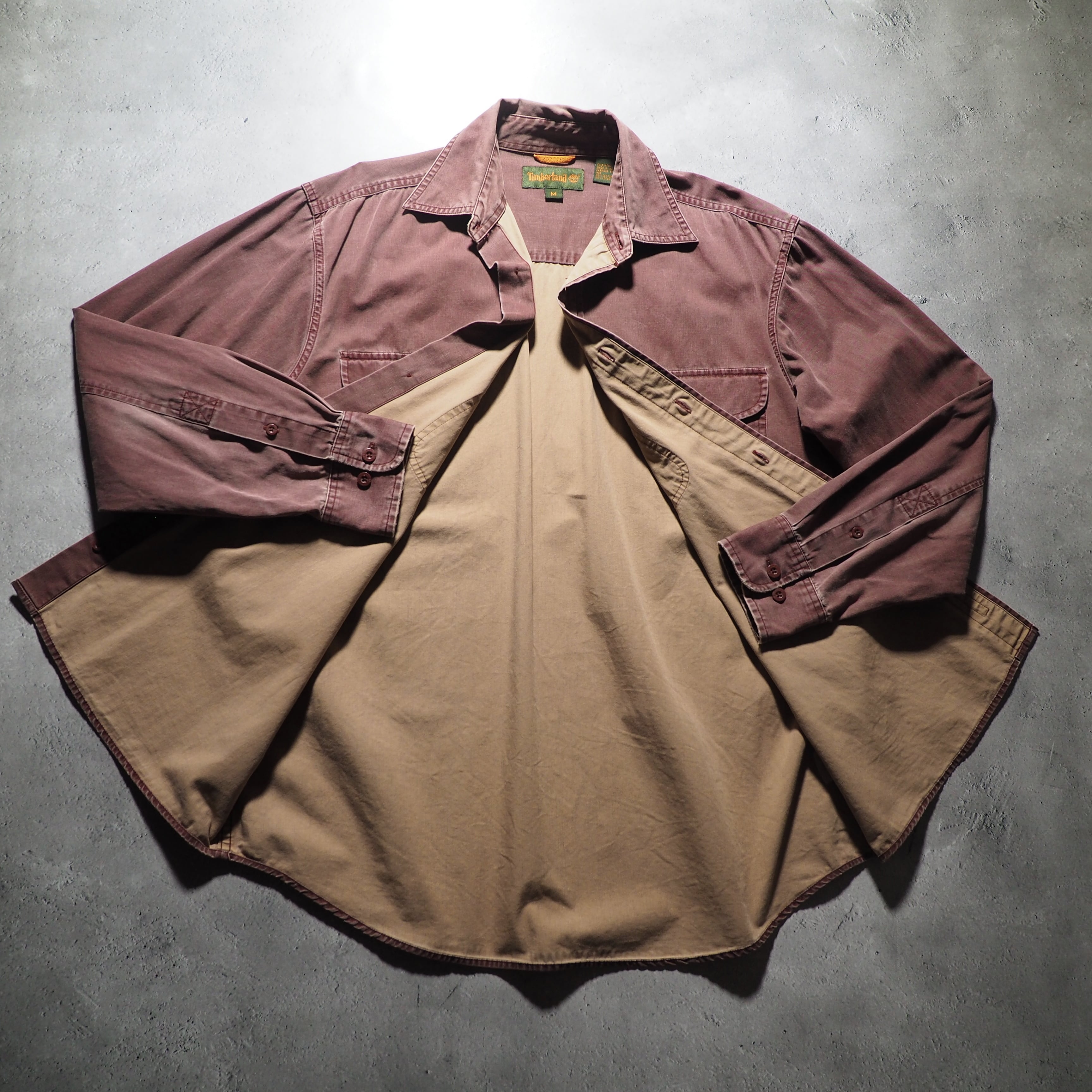 1990s ” Timberland ” Dark Burgundy color Overdye cotton shirt