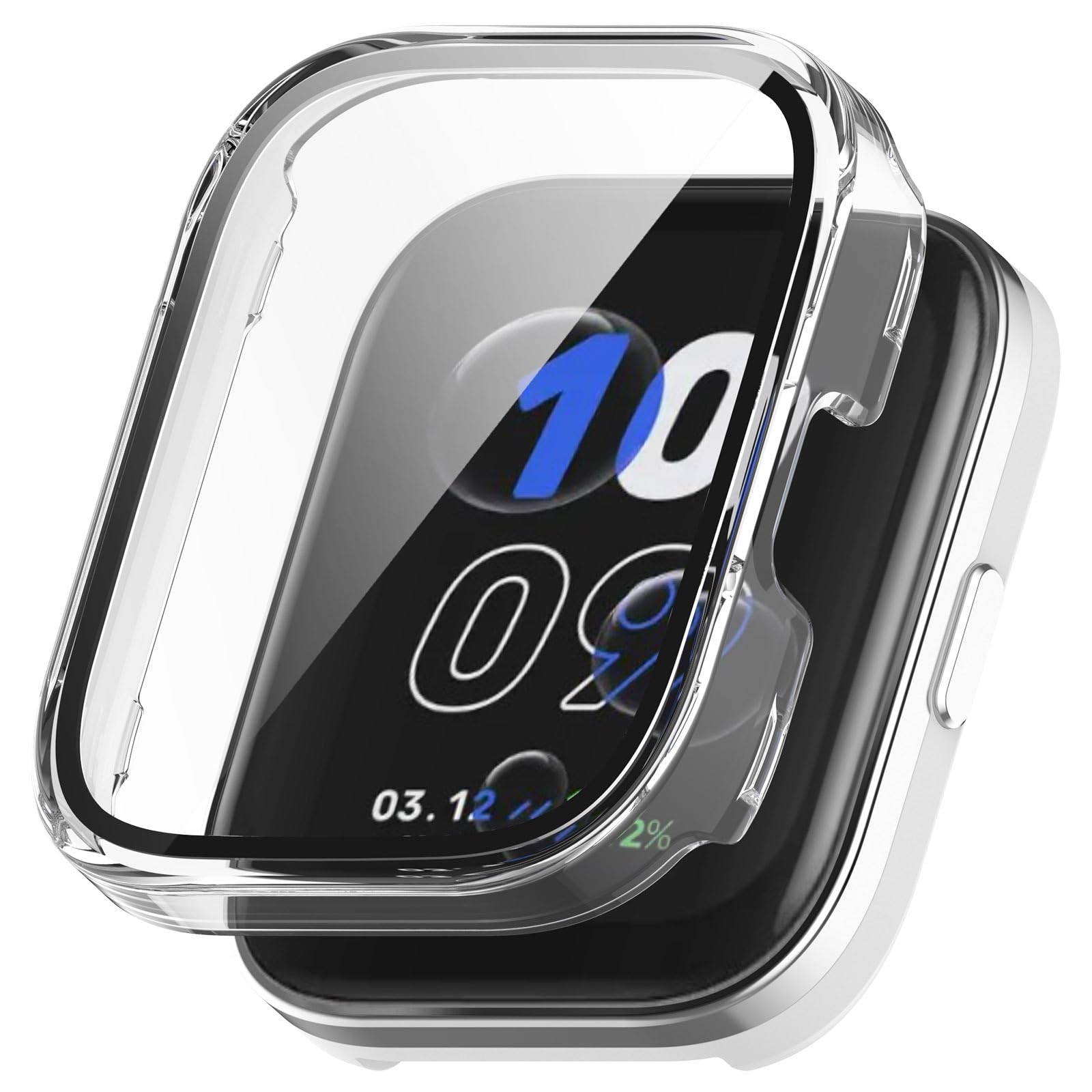 【人気】For Amazfit Bip 5 カバー Amazfit Bip 5 ケース PC素材 Amazfit Bip 5 カバー ガラスフィルム一体型 全面保護 二重構造 防塵 日本旭硝子材 キズ防止 軽量(クリア)