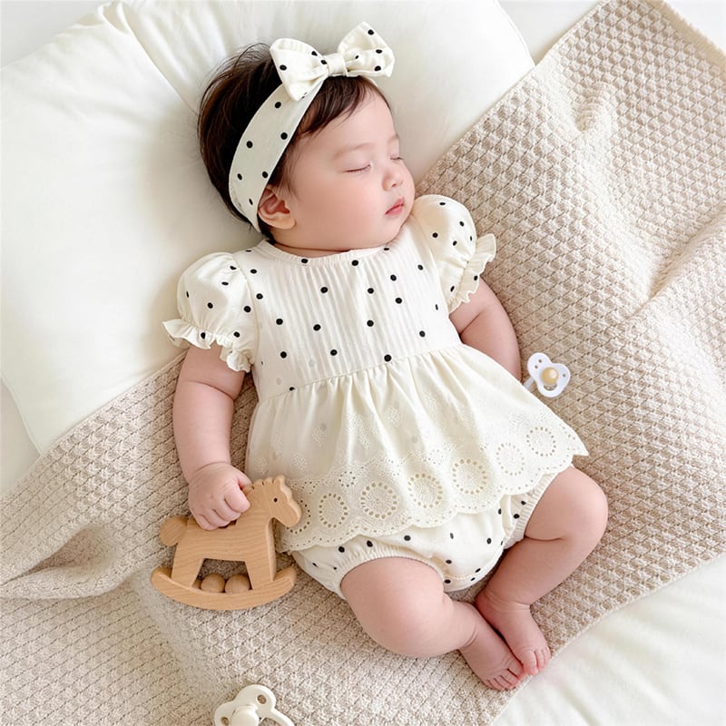 milk balm ロンパース　６着セット　2024SS 半袖　韓国　子供服 BABY】夏作レースフリル水玉模様半袖ロンパース | 韓国子供服通販 - Baker