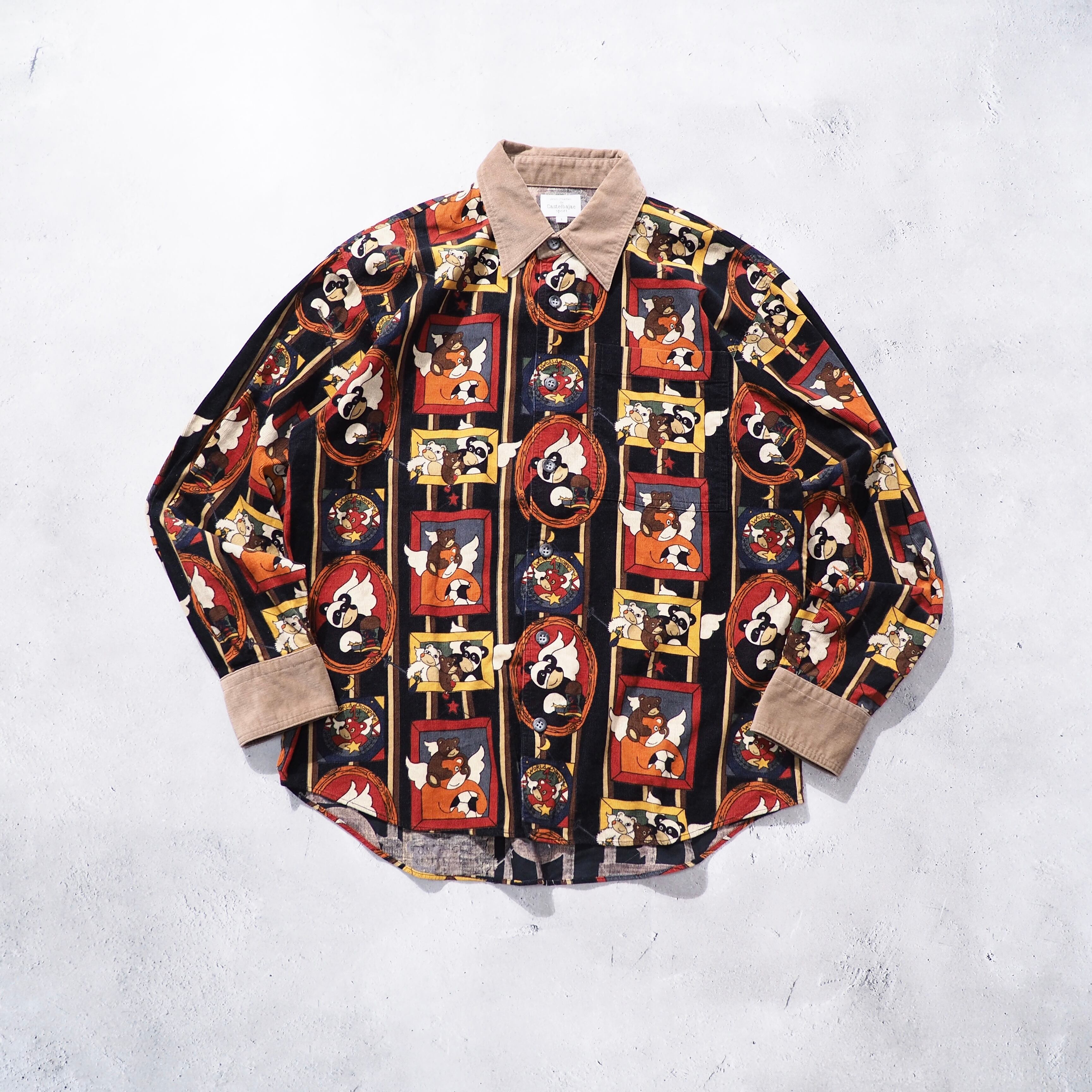 1990s ” Castel bajac ” colorful retro character printed vintage corduroy shirt