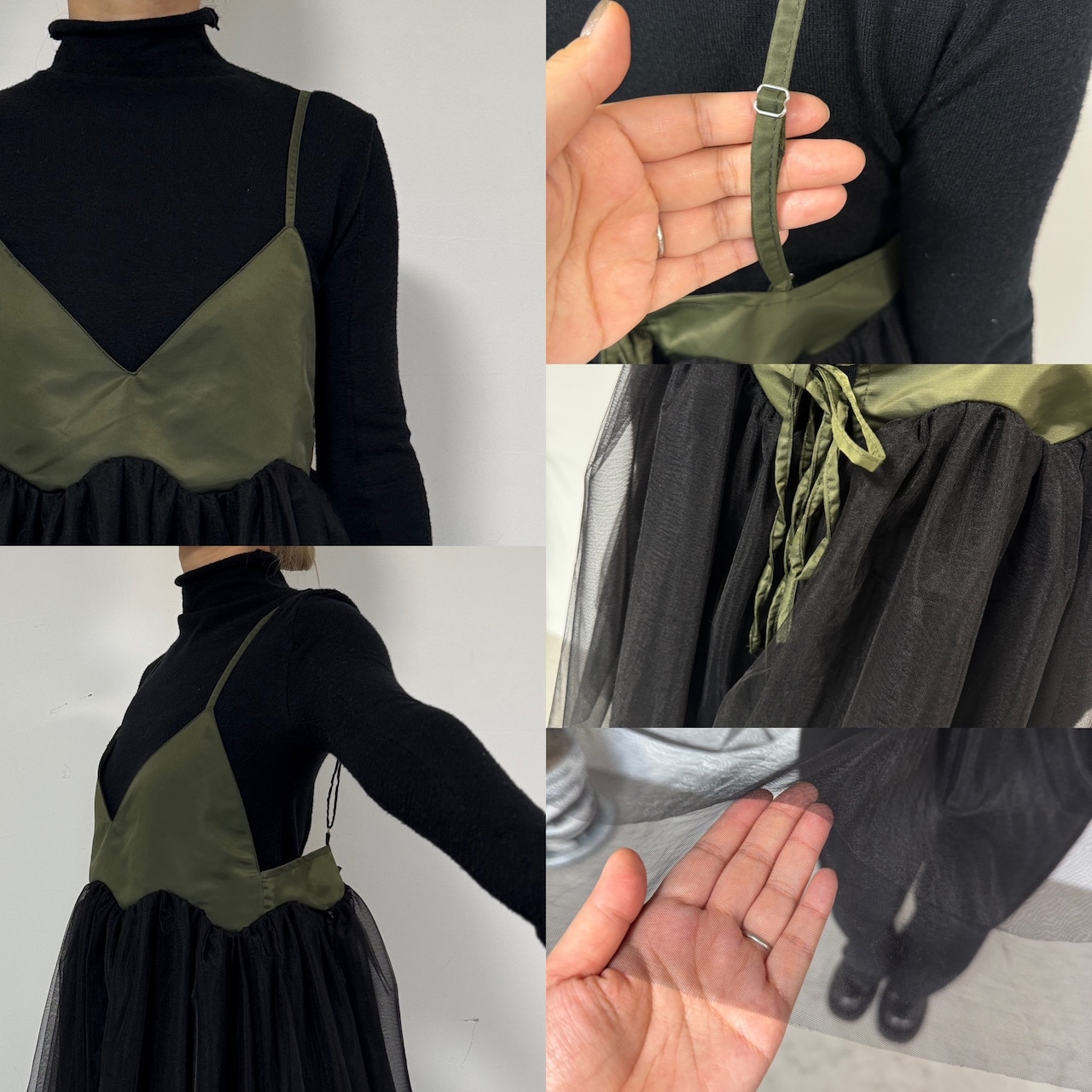 ランダムチュール異素材bustier/カーキ