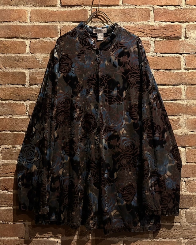 【Caka act3】Rose Pattern Vintage Loose Mao Collar Velour Shirt