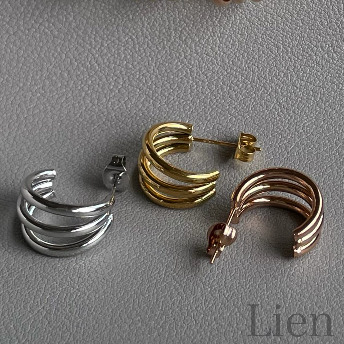 3連 フープ ピアス◇つけっぱなし!OK 316L サージカルステンレス Lien 